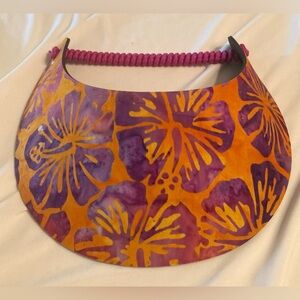 Sun Visor Tropical Hibiscus Print Adjustable 4” Brim Vacation Summer Bea…